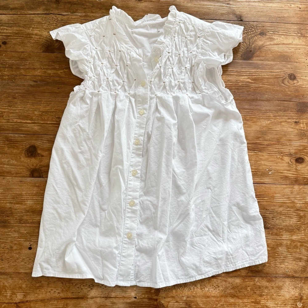 White Ruffle Sleeve Button-Front Blouse - Picture 3 of 11